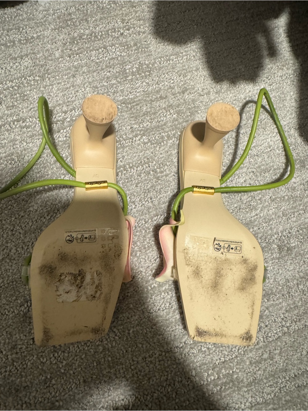 cult gaia Beige Square-Toe Heeled Sandals with Green Wrap Straps - Picture 3 of 3